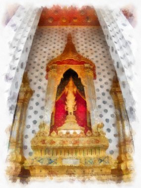 Tayland suluboya tarzının antik mimarisi empresyonist resim.