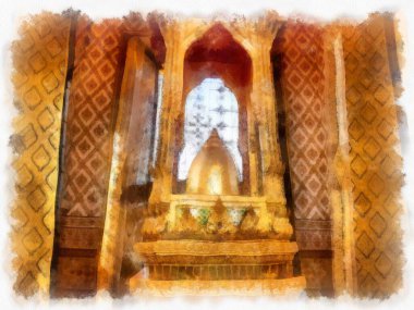 Tayland suluboya tarzının antik mimarisi empresyonist resim.