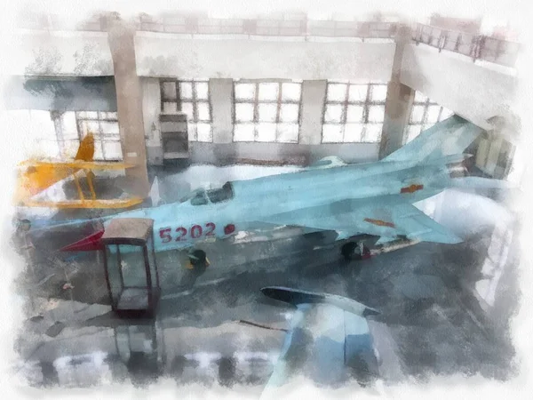 Antike Alte Kampfflugzeuge Und Ausrüstung Aquarell Stil Illustration Impressionistische Malerei — Stockfoto