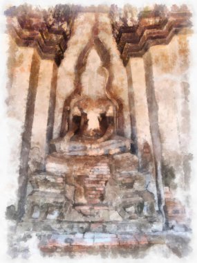 Tayland suluboya tarzının antik mimarisi empresyonist resim.