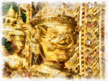 Tayland suluboya tarzının antik mimarisi empresyonist resim.