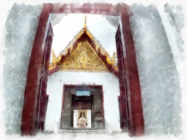 Tayland suluboya tarzının antik mimarisi empresyonist resim.