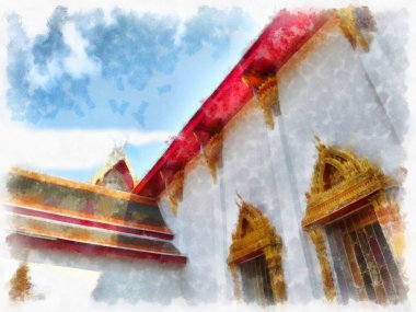 Tayland suluboya tarzının antik mimarisi empresyonist resim.