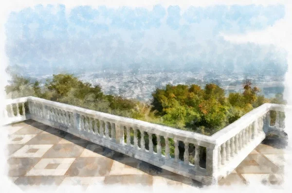 Wat Doi Suthep Tempel Chiang Mai Thailand Aquarell Stil Illustration — Stockfoto