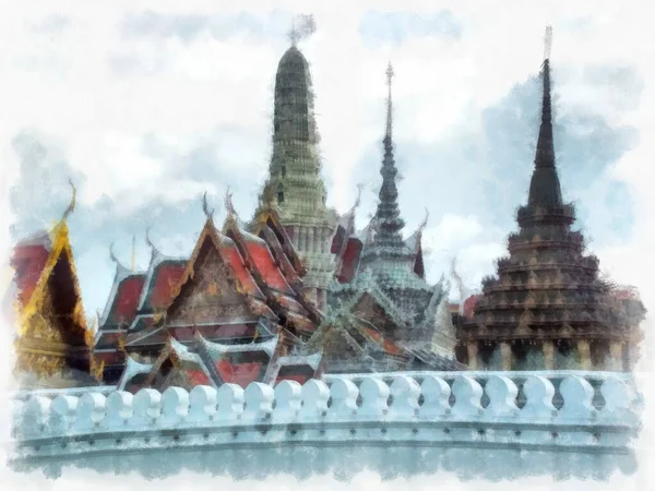 Alte Architektur Von Thailand Aquarell Stil Illustration Impressionistische Malerei — Stockfoto