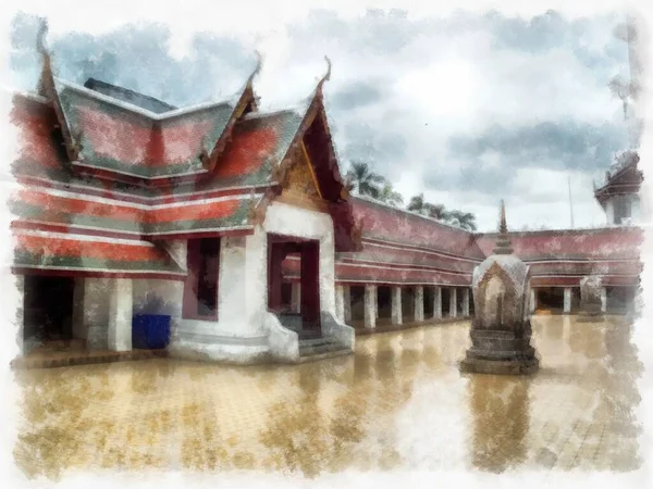 Oude Architectuur Van Thailand Aquarel Stijl Illustratie Impressionistische Schilderij — Stockfoto