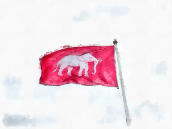 Bandeira Elefante Branco Fundo Vermelho Aquarela Estilo Ilustração Impressionista Pintura — Fotografia de Stock