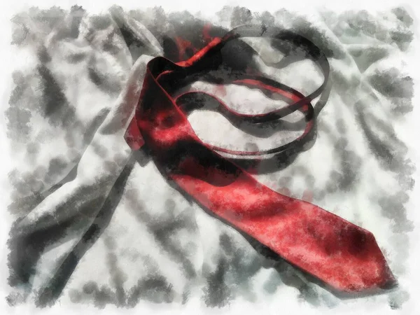 Czerwony Krawat Białym Łóżku Akwarela Styl Ilustracja Impresjonista Malarstwo — Zdjęcie stockowe