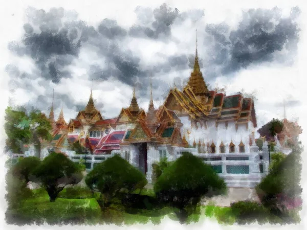 Bangkok Grand Palace Acquerello Stile Illustrazione Impressionista Pittura — Foto Stock