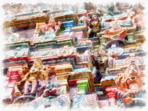 Arquitetura Templo Hindu Aquarela Estilo Ilustração Impressionista Pintura — Fotografia de Stock