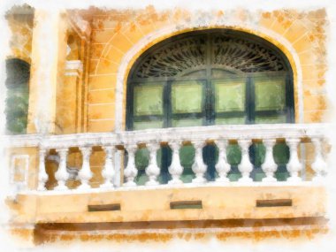 Eski Avrupa mimarisi suluboya resim çizimi.