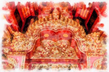 Tayland suluboya tarzının antik mimarisi empresyonist resim.