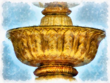 Tayland suluboya tarzının antik mimarisi empresyonist resim.