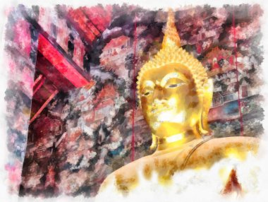 Tayland suluboya tarzının antik mimarisi empresyonist resim.