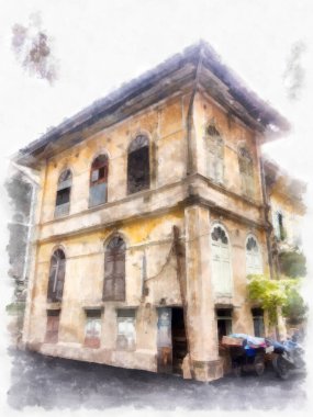 Eski Avrupa mimarisi suluboya resim çizimi.