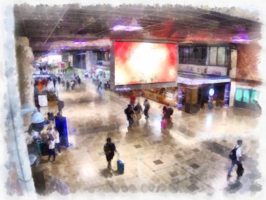 Havaalanı suluboya resim çizimi.