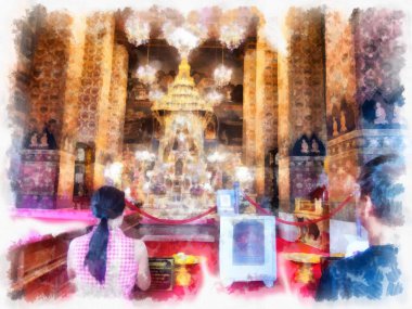 Tayland suluboya tarzının antik mimarisi empresyonist resim.