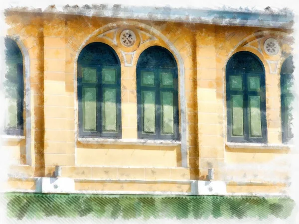 Forntida Byggnad Europeisk Arkitektur Akvarell Stil Illustration Impressionist Målning — Stockfoto