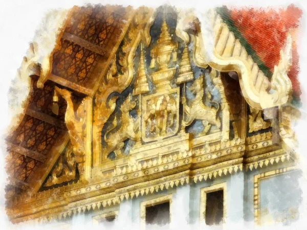 Ősi Építészet Thaiföld Akvarell Stílusú Illusztráció Impresszionista Festmény — Stock Fotó