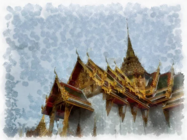 Ancient Architecture Thailand Watercolor Style Illustration Impressionist Painting — Stock Photo, Image