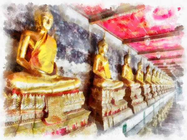 Architecture Ancienne Thaïlande Aquarelle Style Illustration Peinture Impressionniste — Photo