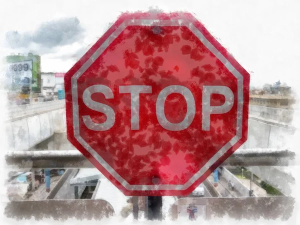 Stoppschild Aquarell Stil Illustration Impressionistische Malerei — Stockfoto