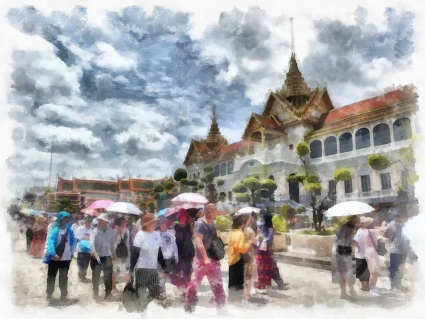 Antigua Arquitectura Tailandia Acuarela Estilo Ilustración Pintura Impresionista —  Fotos de Stock