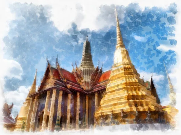 Архитектура Таиланда Стиле Акварели — стоковое фото