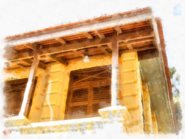 Eski Avrupa mimarisi suluboya resim çizimi.