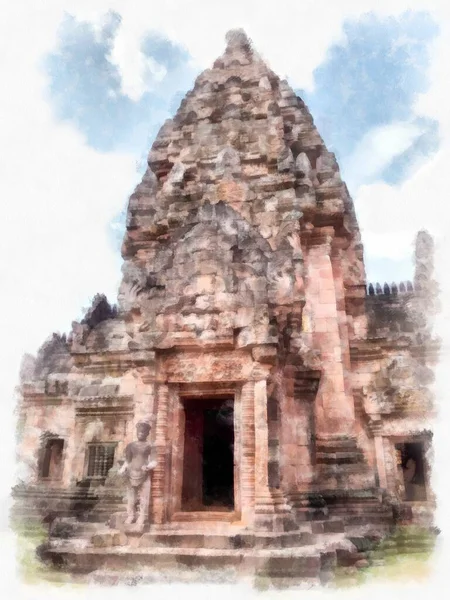 Tayland Suluboya Tarzının Antik Mimarisi Empresyonist Resim — Stok fotoğraf