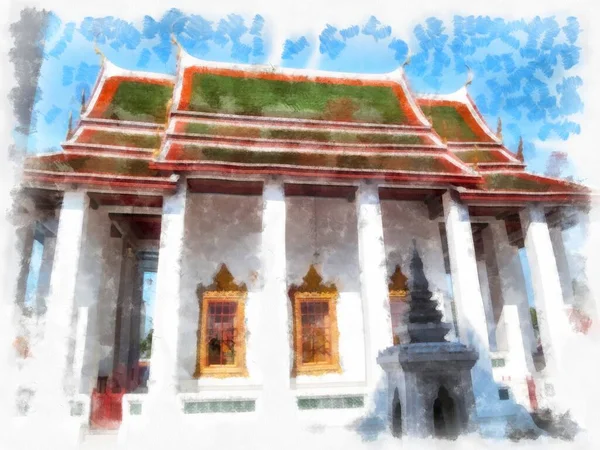 Architecture Ancienne Thaïlande Aquarelle Style Illustration Peinture Impressionniste — Photo
