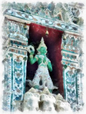 Tayland suluboya tarzının antik mimarisi empresyonist resim.