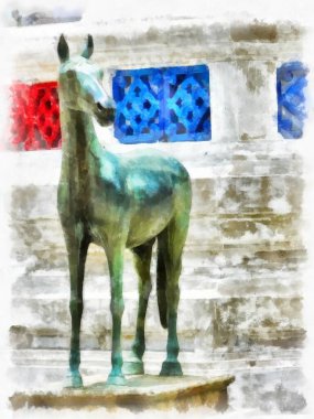 Tayland suluboya tarzının antik mimarisi empresyonist resim.