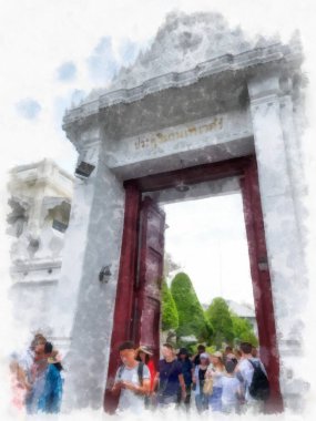 Tayland suluboya tarzının antik mimarisi empresyonist resim.