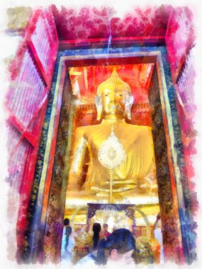 Tayland suluboya tarzının antik mimarisi empresyonist resim.