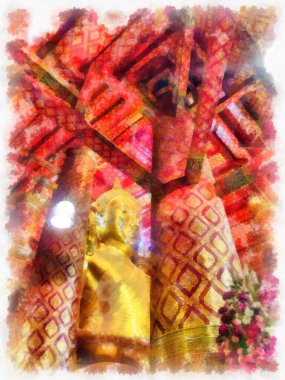 Tayland suluboya tarzının antik mimarisi empresyonist resim.