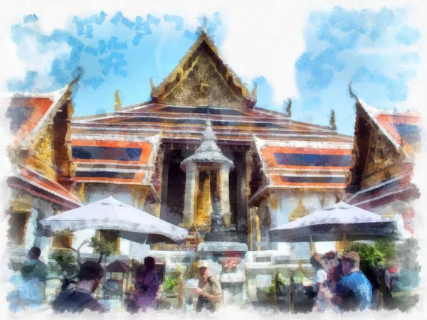 Forntida Arkitektur Thailand Akvarell Stil Illustration Impressionist Målning — Stockfoto