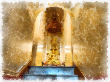 Tayland suluboya tarzının antik mimarisi empresyonist resim.