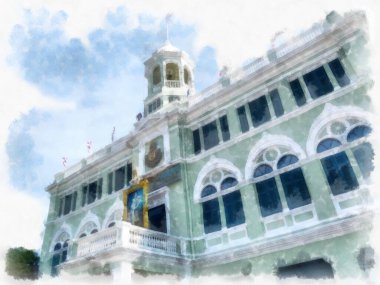 Eski Avrupa mimarisi suluboya resim çizimi.