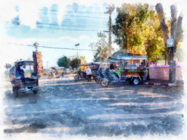 Tuk tuk car suluboya resim çizimi