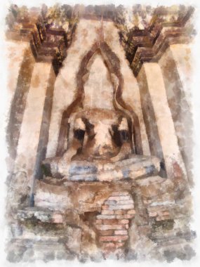 Tayland suluboya tarzının antik mimarisi empresyonist resim.