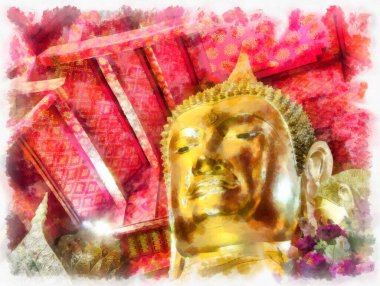 Tayland suluboya tarzının antik mimarisi empresyonist resim.