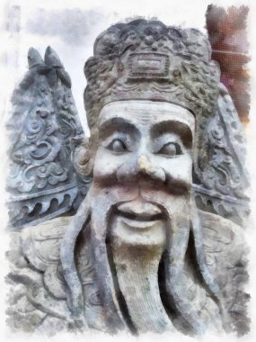 Tayland suluboya tarzının antik mimarisi empresyonist resim.