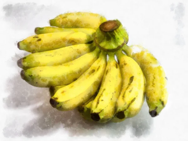 Banana Sobre Fondo Blanco Acuarela Estilo Ilustración Pintura Impresionista — Foto de Stock