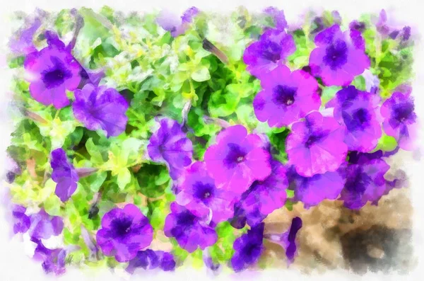 Purple Trumpet Flower Watercolor Style Illustration Impressionist Painting — Stock Photo, Image
