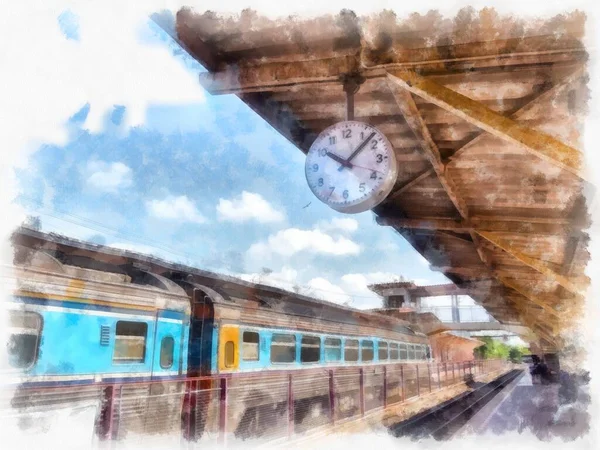 Estación Tren Acuarela Estilo Ilustración Pintura Impresionista — Foto de Stock