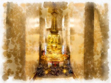 Tayland suluboya tarzının antik mimarisi empresyonist resim.