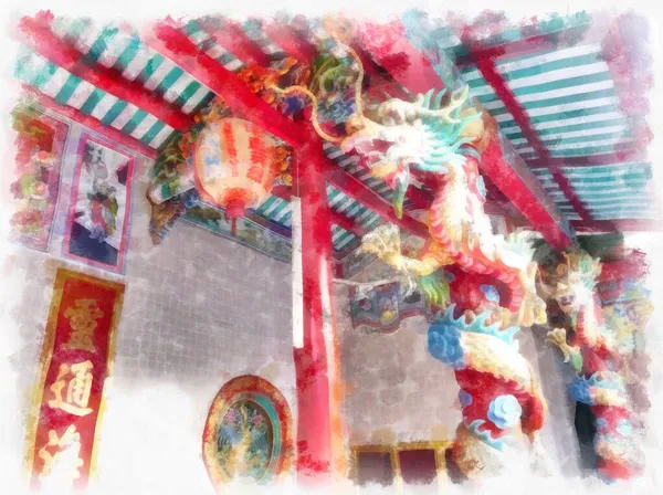 Ancient Chinese Shrine Watercolor Style Illustration Impressionist Painting — Stock Photo, Image