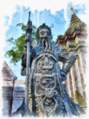 Tayland suluboya tarzının antik mimarisi empresyonist resim.