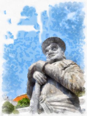 Tayland suluboya tarzının antik mimarisi empresyonist resim.